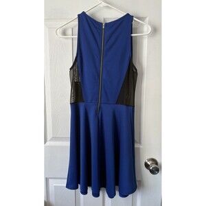 Forever XXI Colorblock Skater Dress Back Zipper  Blue Black Size M Mesh Cutouts